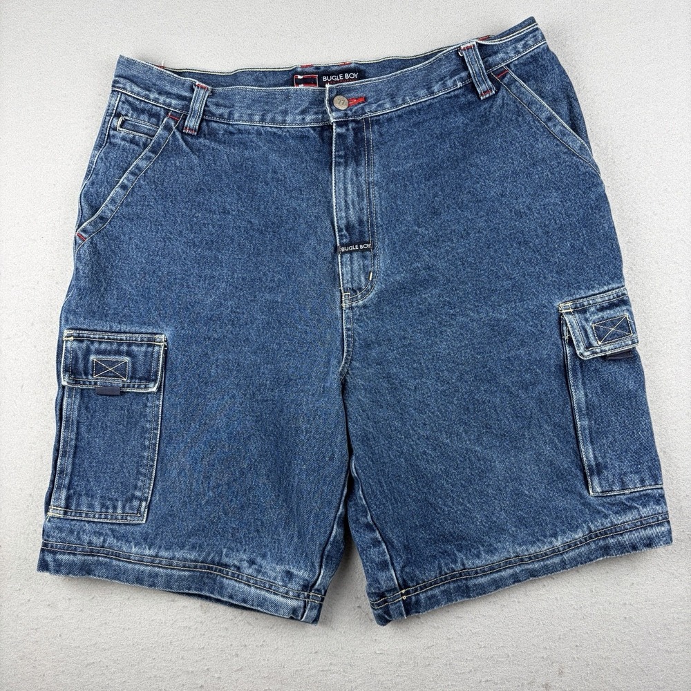 Vintage Bugle Boy Mens 38 Denim Cargo Shorts Baggy Blue Jean Y2K Utility